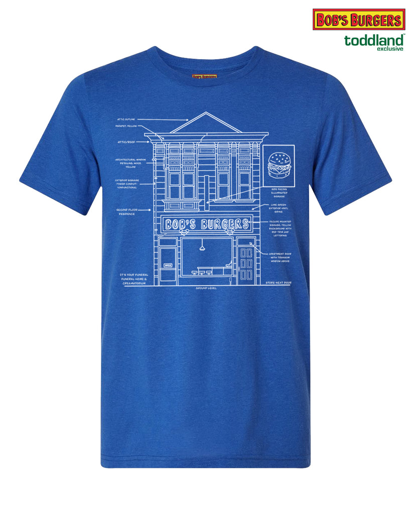 Bob's Burgers - Blueprint Tee - Solid Royal Triblend