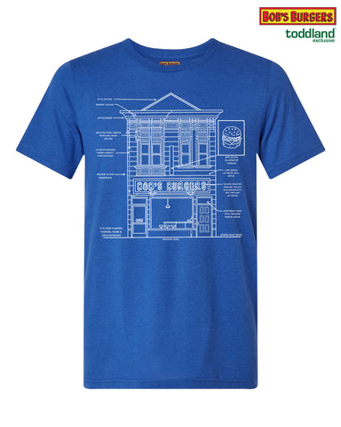 Bob's Burgers - Blueprint Tee - Solid Royal Triblend