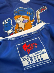 American Dad! - 2026 Actual Authentic Hockey Jerseys (blue) - pre-order closes 8/14/26. ships 11/1/26