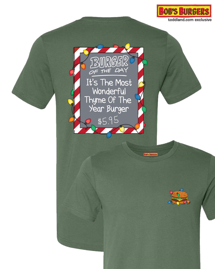 Bobs Burgers - Holiday Burger of the Day Tee - pine green