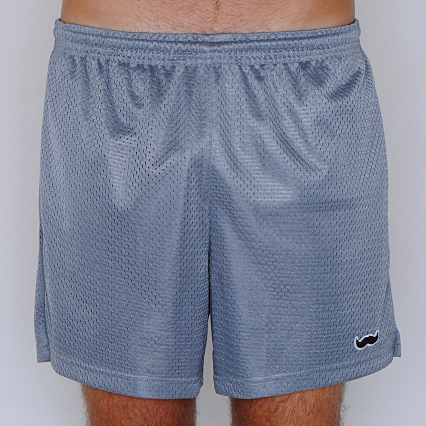 mesh stache (see what we did there) mesh gym shorts - silver/gray