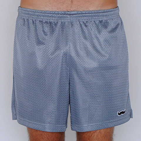 mesh stache (see what we did there) mesh gym shorts - silver/gray