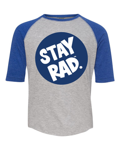 YOUTH - classic stay rad logo shirt - heather gray/royal baseball