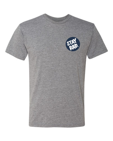 MENS/UNISEX stay rad circle logo shirt (front/back) - heather gray
